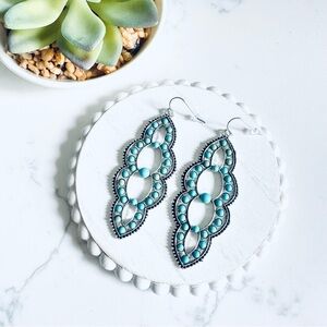 2/$30🌵Silver Faux Turquoise Stone Southwestern Dangle Earrings Long Western NEW